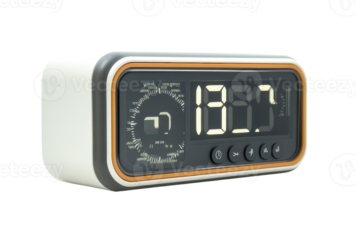 Unique digital alarm clock with large display and multiple functions for practical use in any room setting png