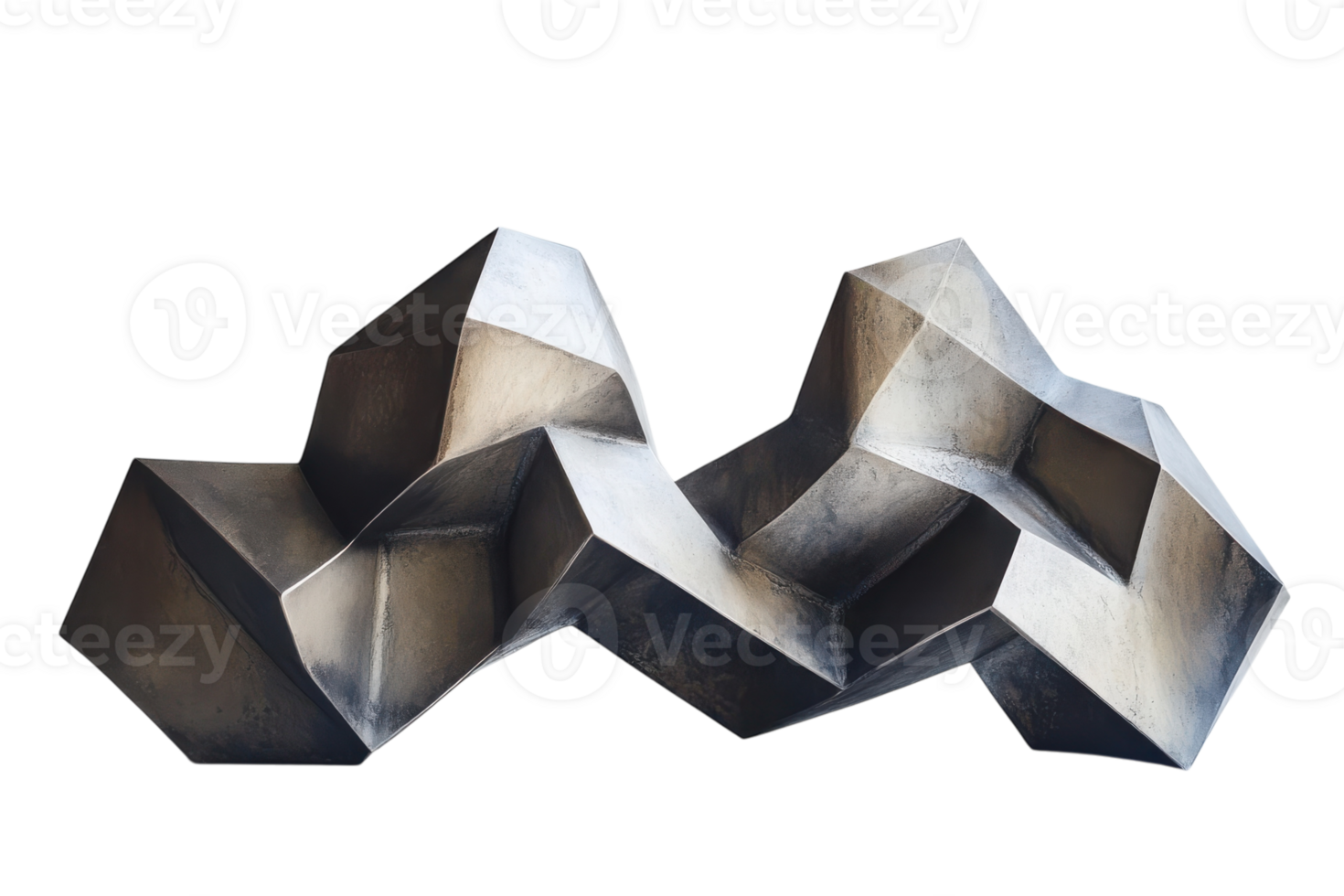 Modern geometric sculpture created with metallic materials showcasing dynamic shapes and reflections png