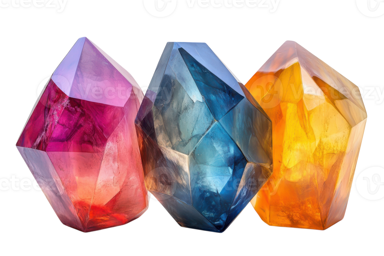 Colorful crystals reflecting light in a display of vibrant colors and geometric shapes png