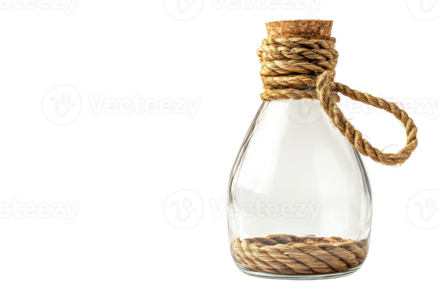 Decorative glass bottle wrapped in rope sits on a clean white background in natural light png