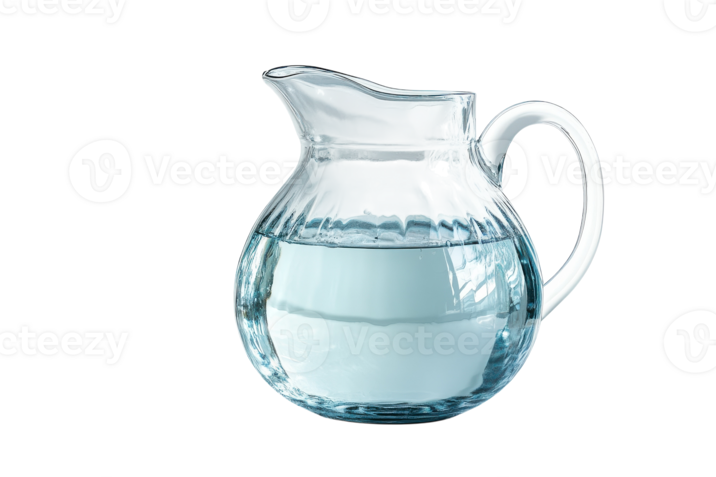 Clear glass pitcher filled with water on a white background, perfect for dining or serving beverages png