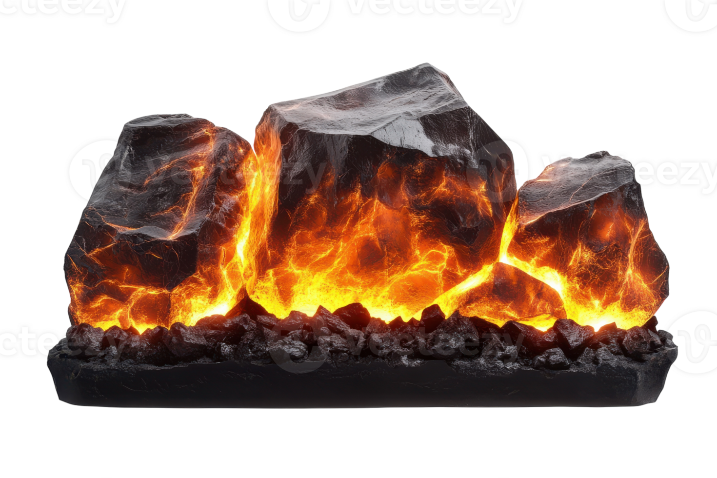 Dynamic display of glowing rocks with fiery illumination in a decorative arrangement png