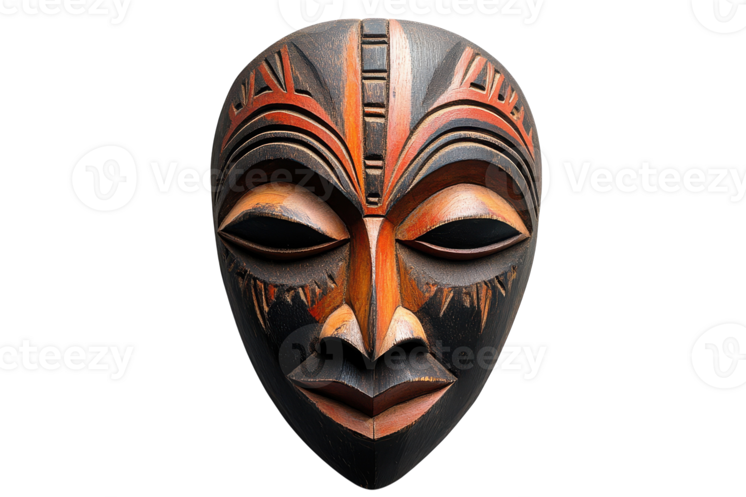Intricate hand-carved African mask displaying vibrant colors and tradition with cultural significance png