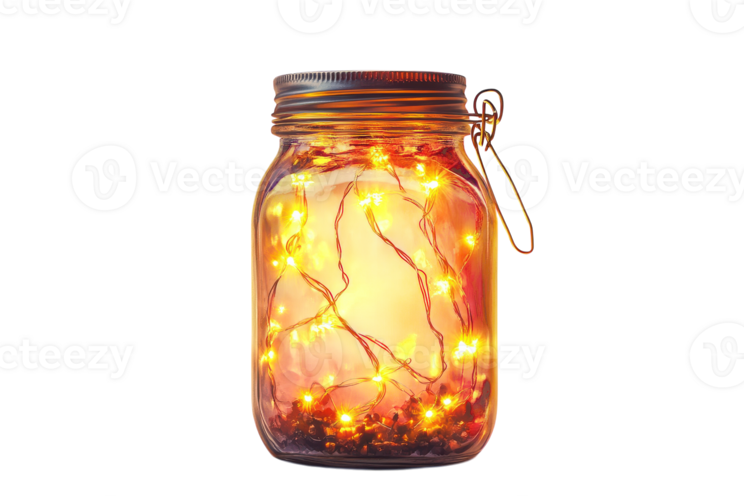 Glowing jar with warm fairy lights creating a cozy atmosphere during an evening png