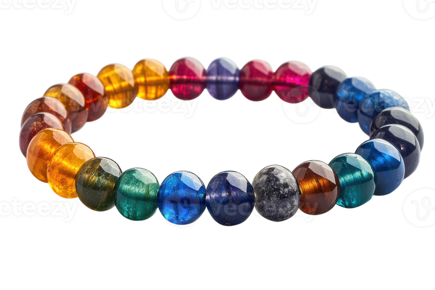 Colorful gemstone bracelet with various gemstones arranged in a circular design, showcasing different hues and textures under natural light png