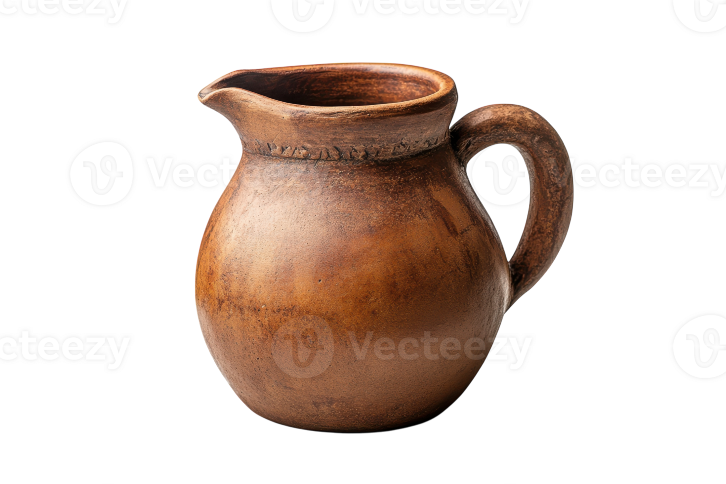 Handcrafted clay jug displayed on a neutral background, showcasing traditional pottery craftsmanship with a rustic finish png