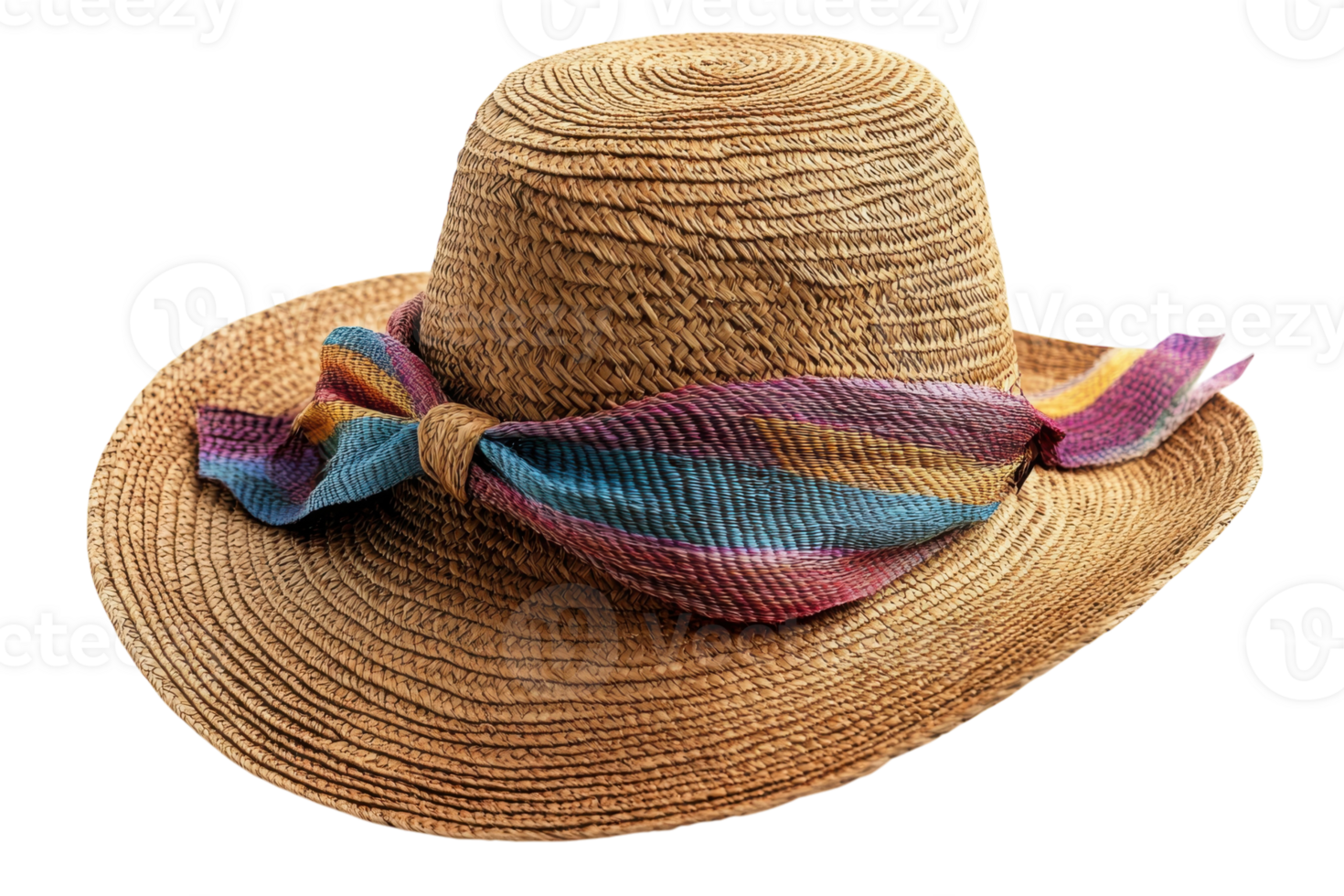 Stylish straw hat with colorful ribbon perfect for sunny outdoor activities and summer adventures png