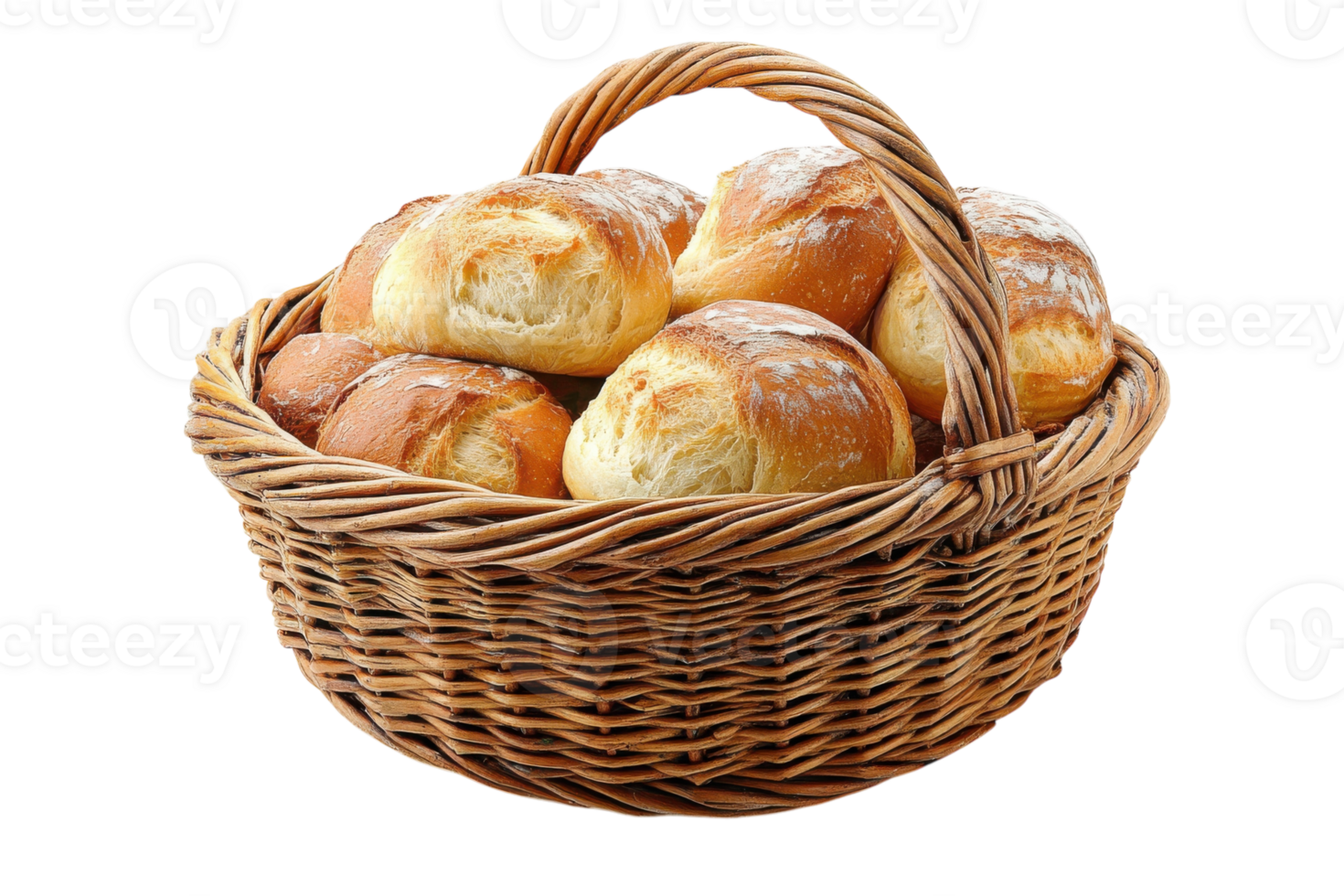 Freshly baked rolls in a woven basket ready for serving at a casual gathering png