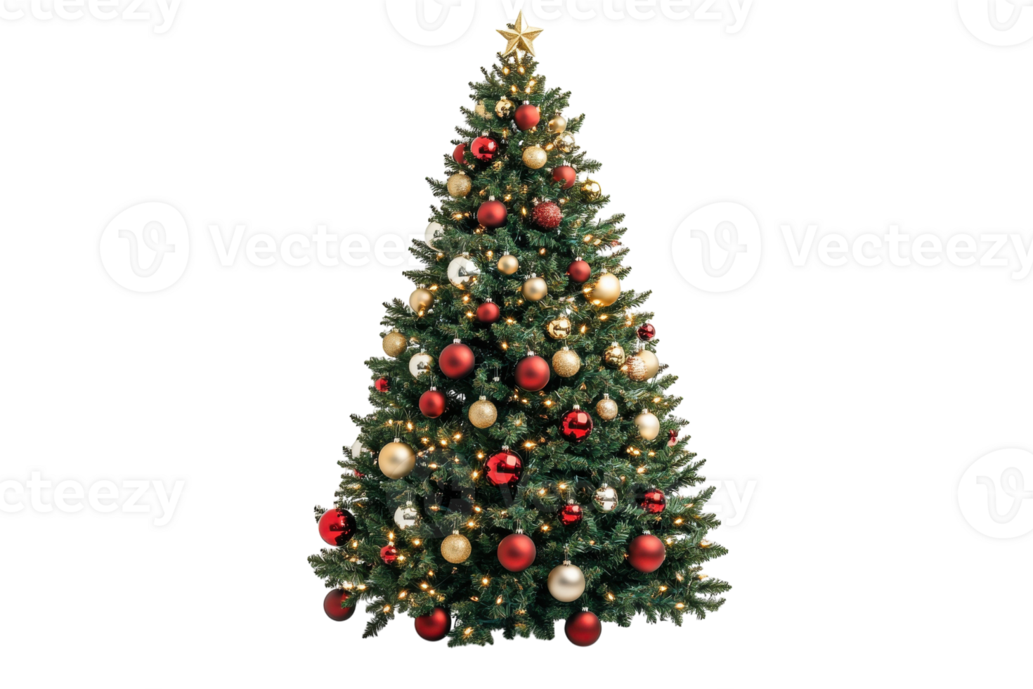 Brightly decorated Christmas tree showcasing festive ornaments and lights in a cozy indoor setting png