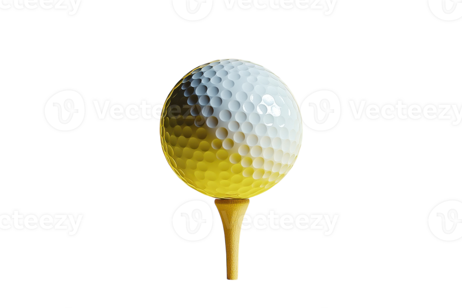 Unique yellow and white golf ball on a tee showcasing vibrant colors and distinct texture at a golf course setting png