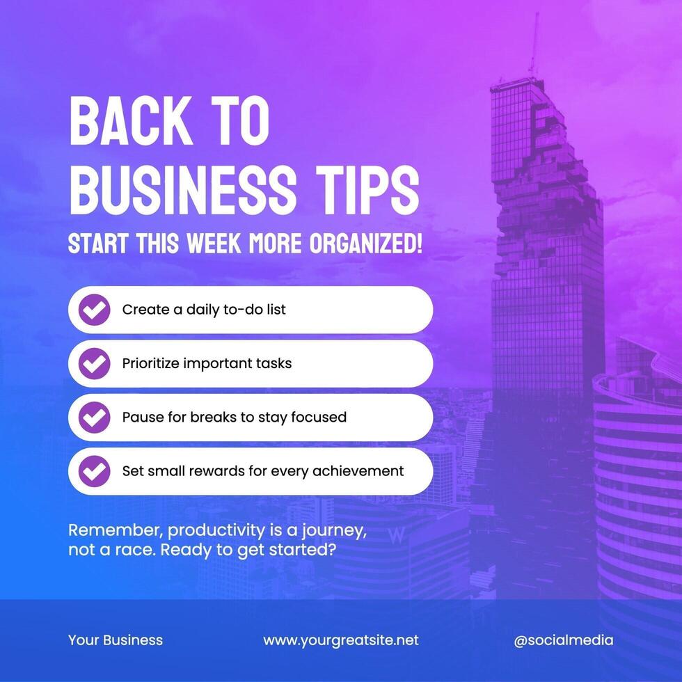 blue purple modern  gradient back to business tips template