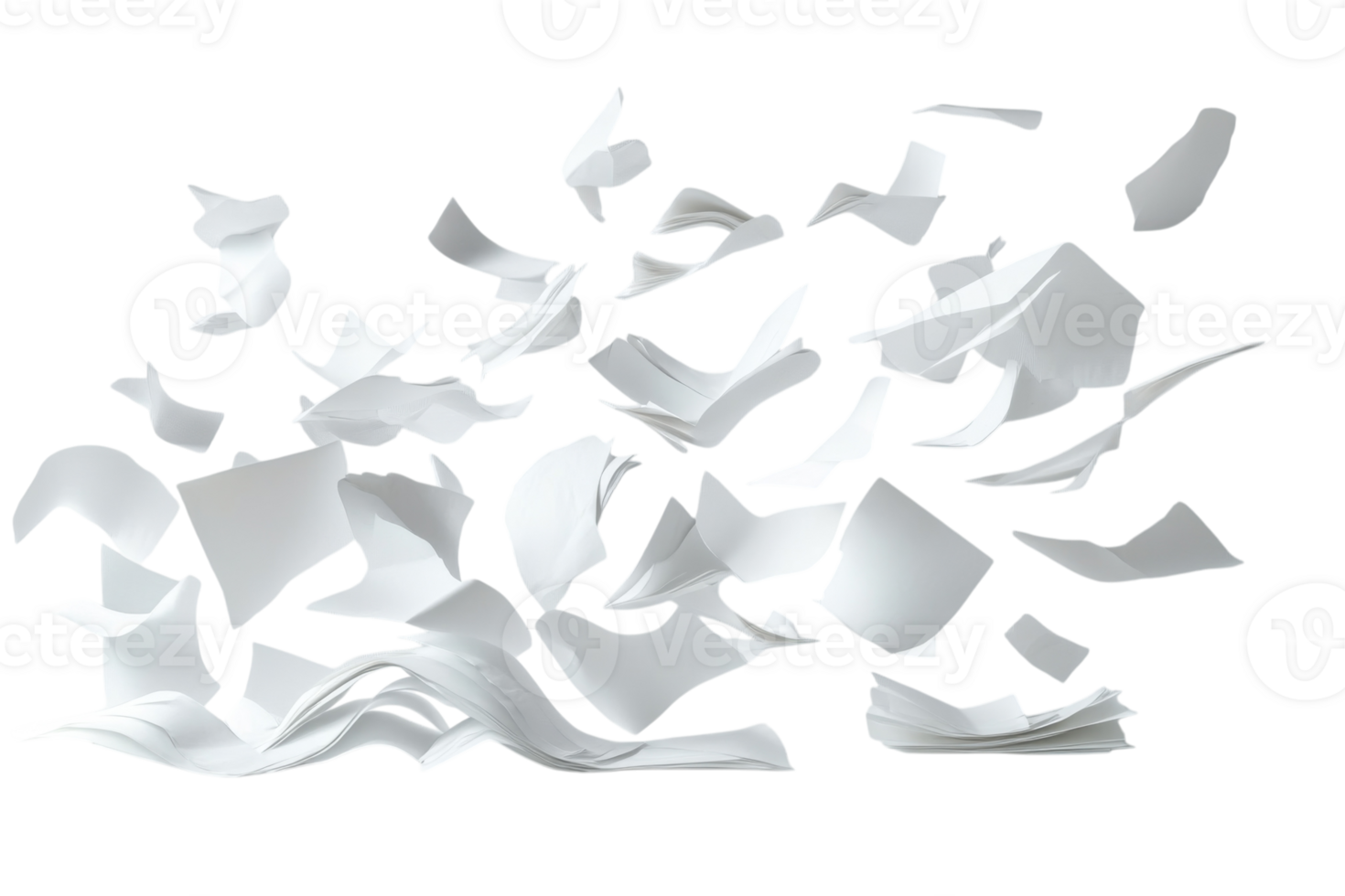 Papers fluttering in the air during a creative brainstorming session in an office environment png