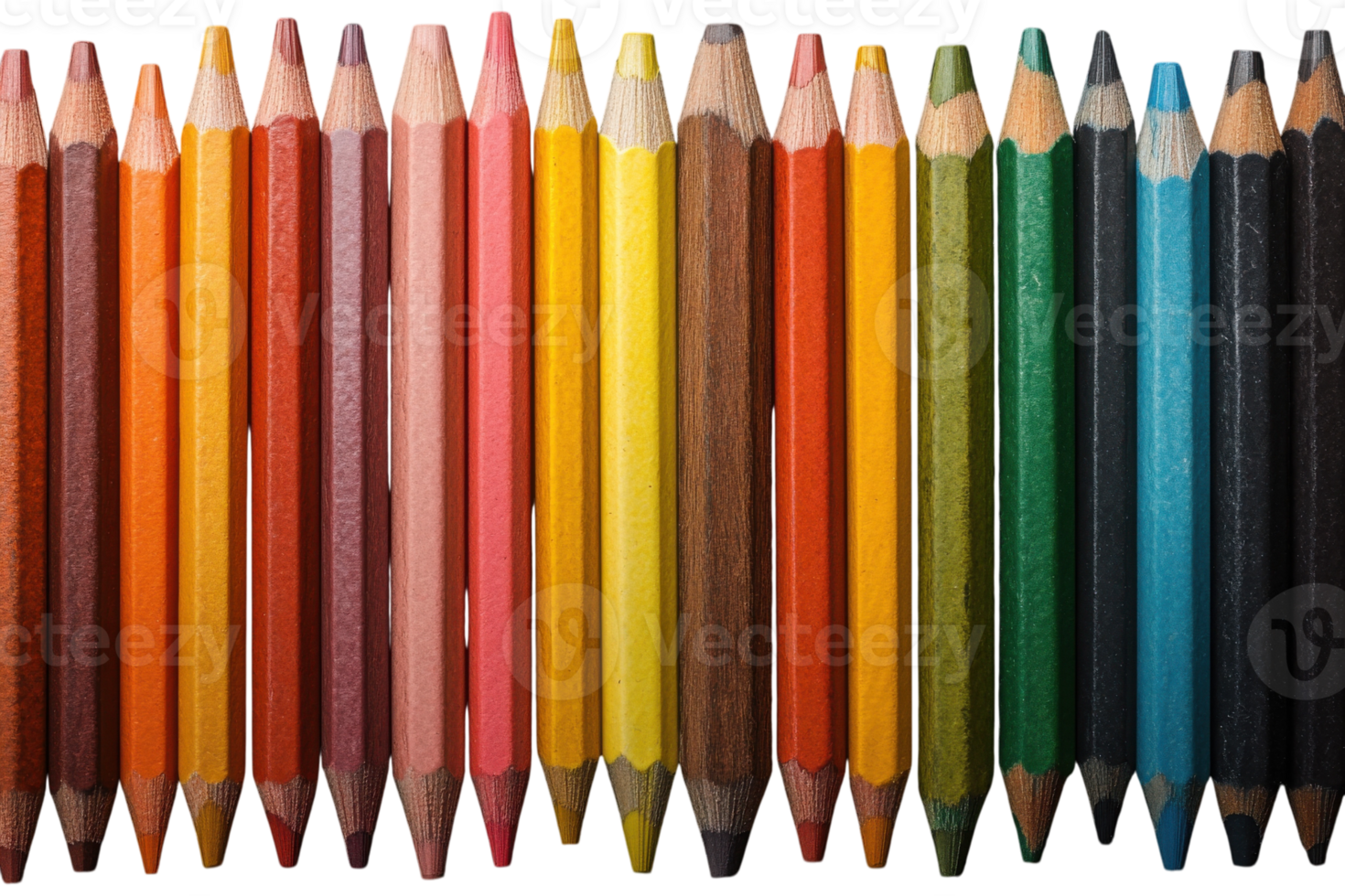 Collection of colored pencils arranged in a vibrant spectrum for art projects and creativity png