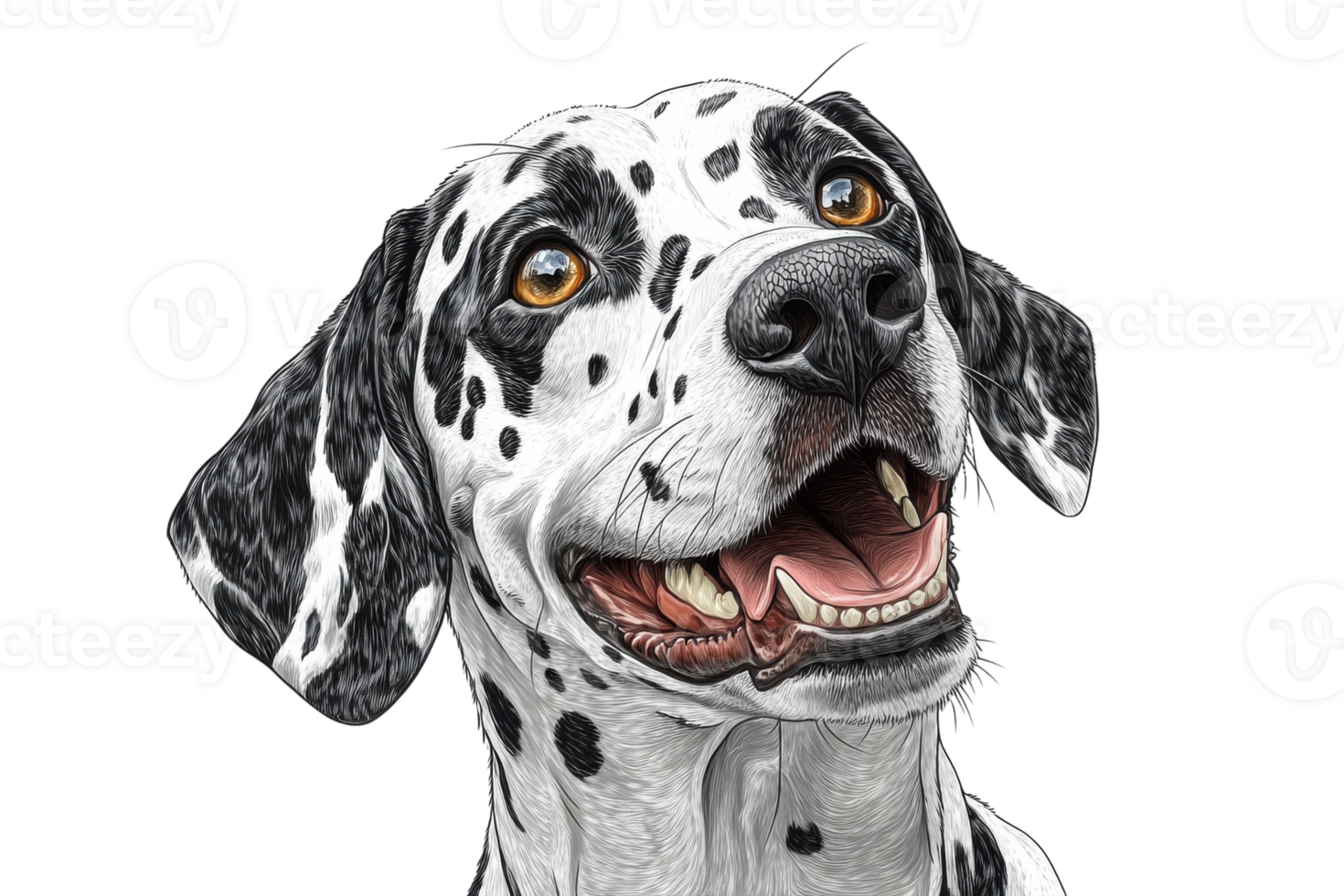 Happy Dalmatian dog with distinct spots and bright eyes in joyful expression png
