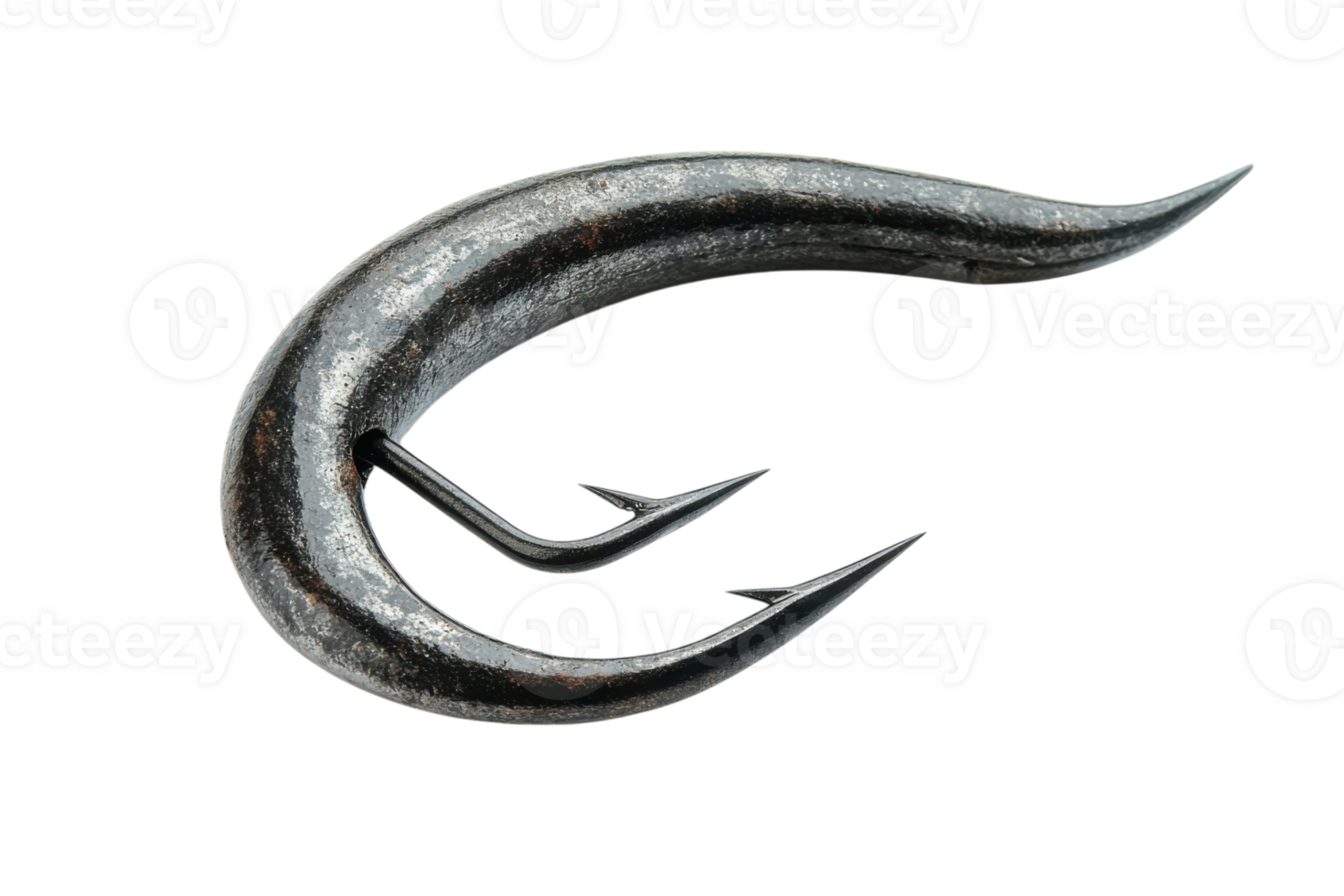 Unique metallic hook designed for deep-sea fishing with intricate details and sharp points png