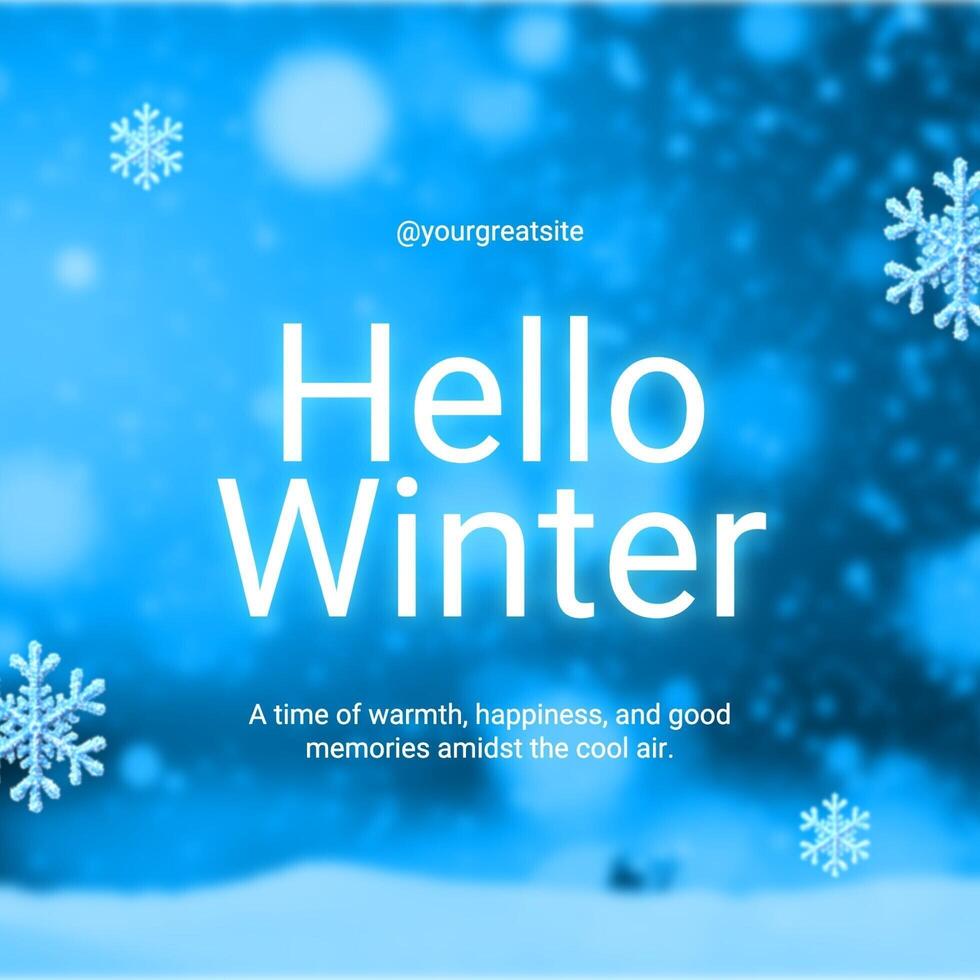 3d blue hello winter instagram post template