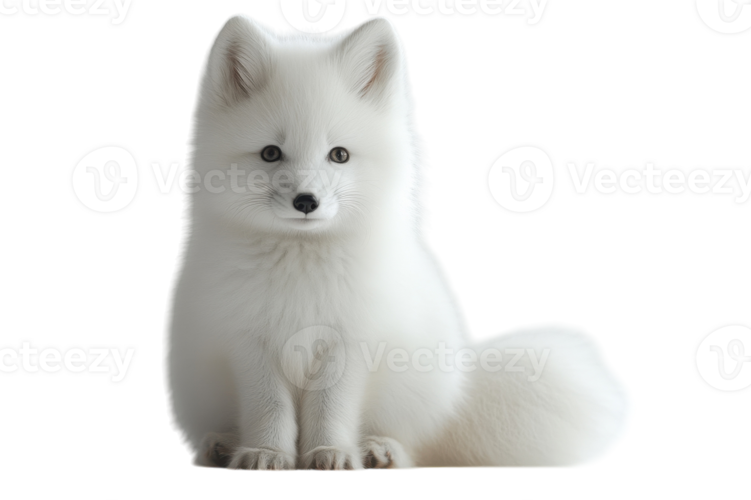 Cute fluffy white fox sits gracefully against a plain background in a serene pose during daytime png