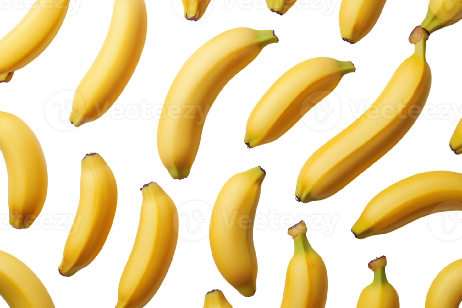 Fresh yellow bananas scattered on a white background create a vibrant and appealing visual display png