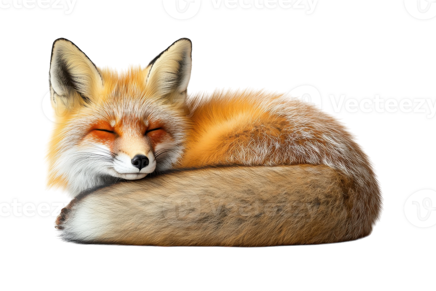 Fox curled up and sleeping peacefully with a soft fur coat in a cozy position png