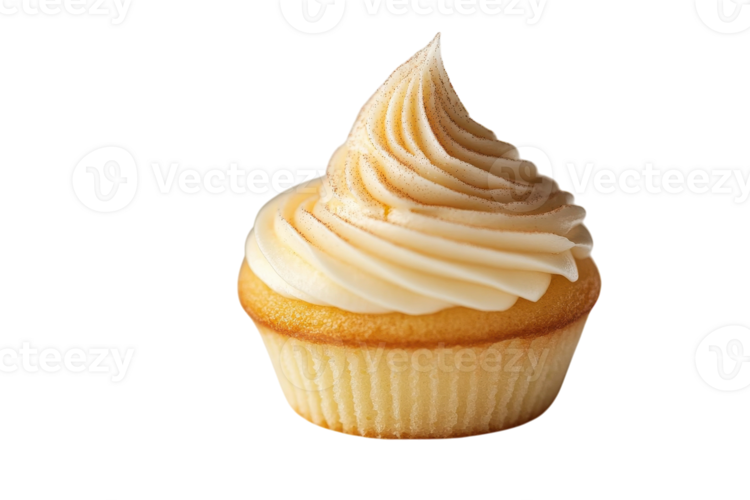 Delicious vanilla cupcake with swirled frosting on a simple white background png