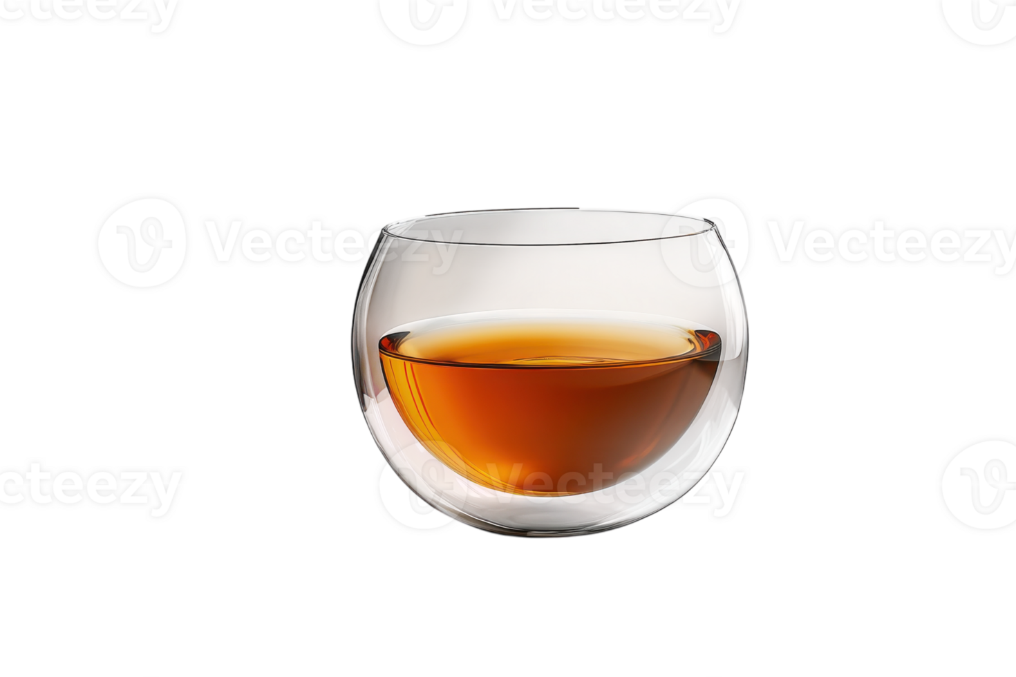 Unique glass bowl filled with amber liquid sits elegantly on a table against a minimalist background during evening light png