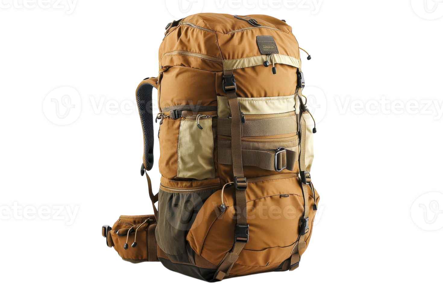 Durable outdoor backpack designed for hiking and trekking with many compartments for essential gear png
