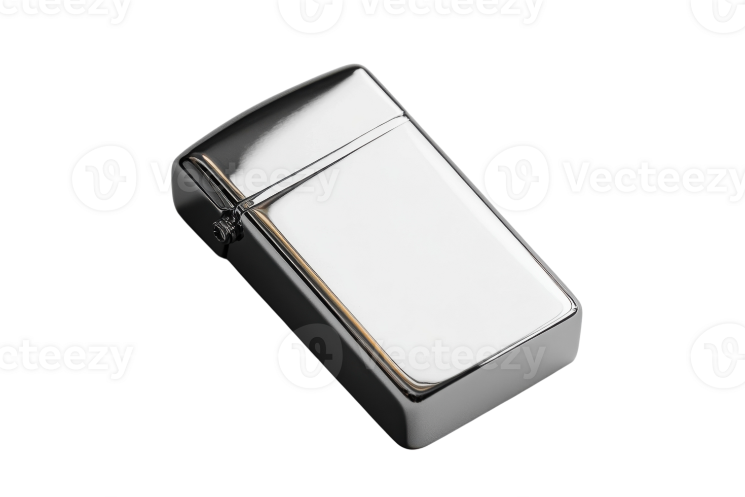 Metallic lighter resting on a surface reflecting light in a well-lit environment png
