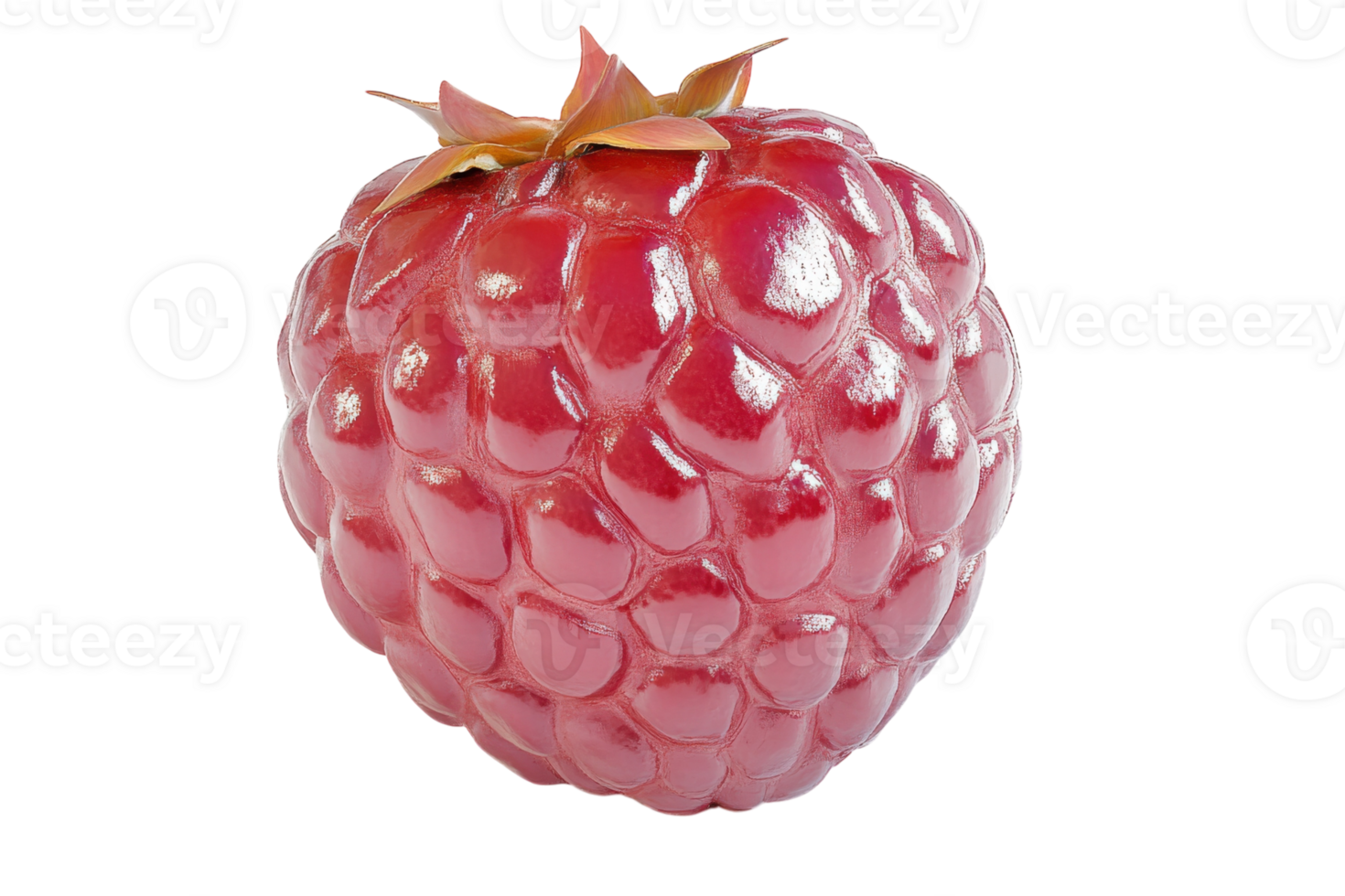Realistic depiction of a shiny red raspberry on a white background showcasing its texture and color png