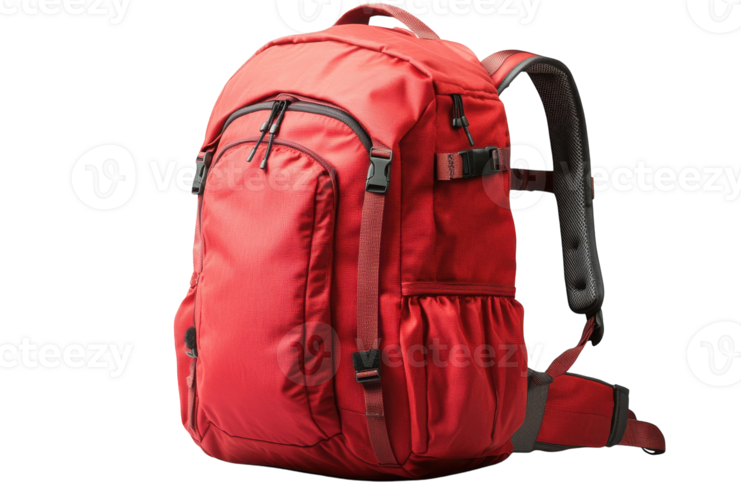 Stylish red backpack showcasing durable fabric and spacious compartments for outdoor adventures and daily use png