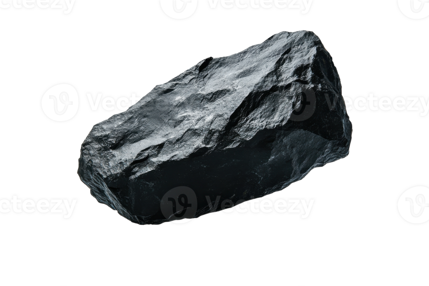 A large black stone with rough surface texture presented on a white background emphasizing its natural shape png