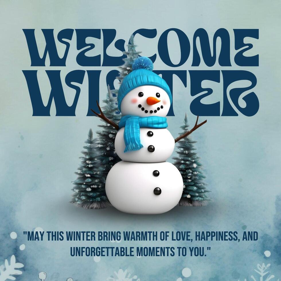 Blue Welcome Winter Greetings with Snowman for Instagram Post template
