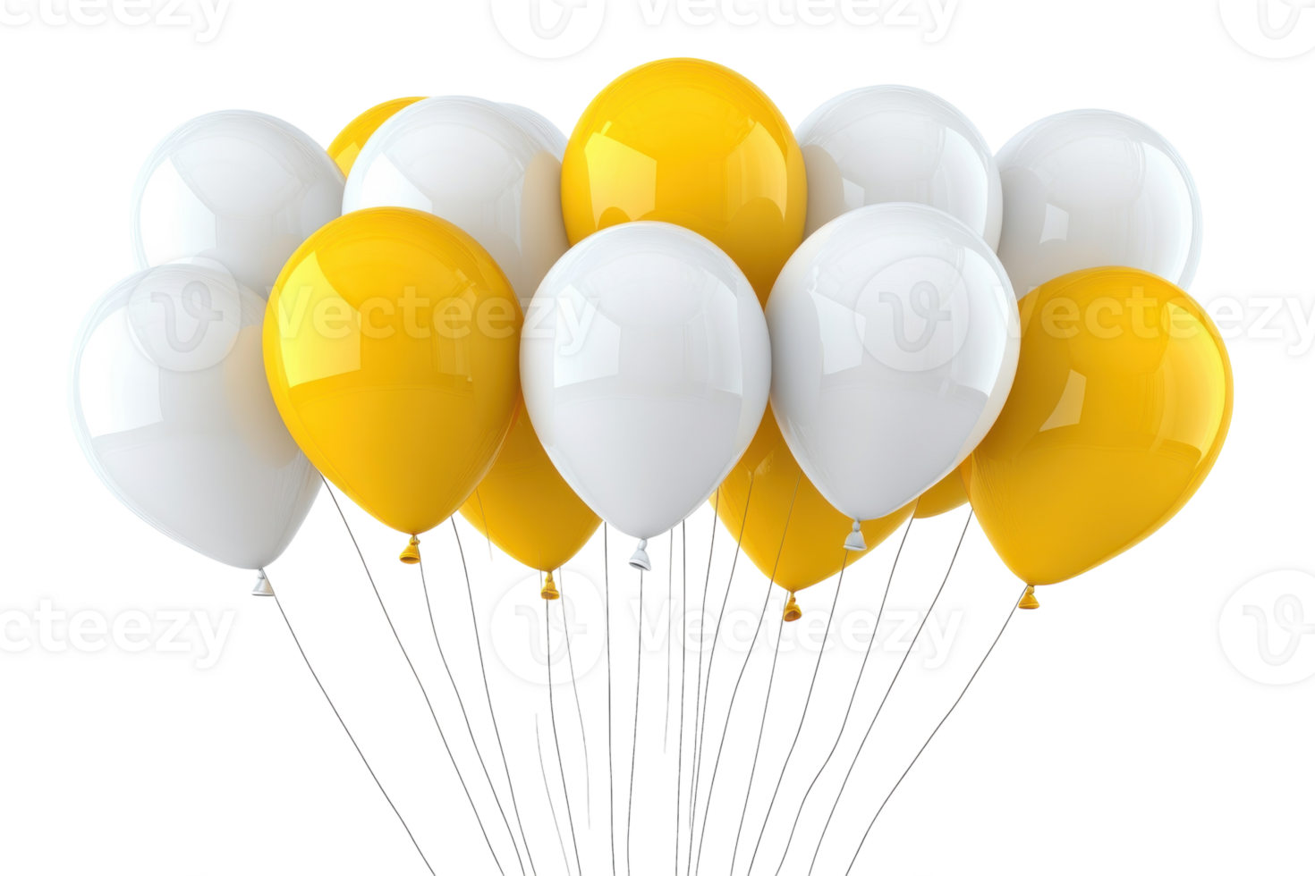 Balloons in yellow and white floating against a plain background ready for a celebration or event png