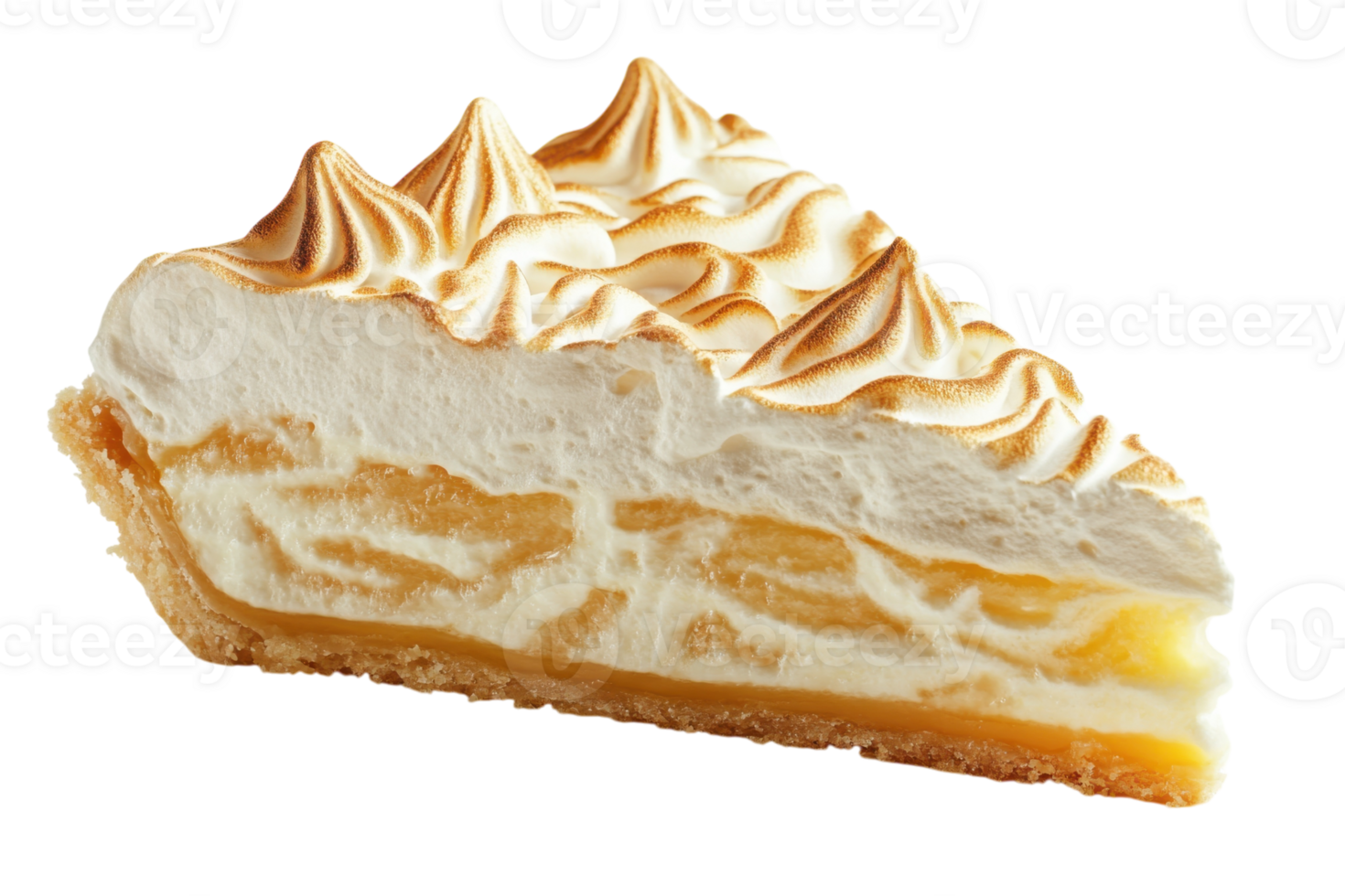 Delicious slice of lemon meringue pie on a white background showcasing creamy filling and golden topping png