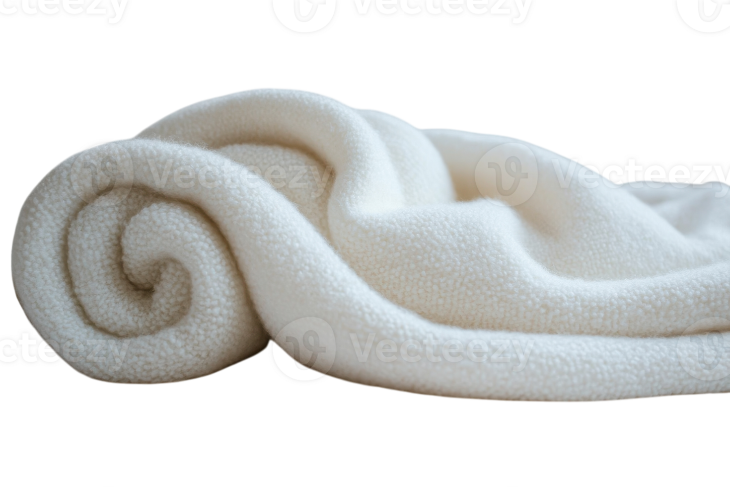 Soft and cozy white fleece blanket casually rolled up on a surface in a warm, inviting space suitable for relaxation png