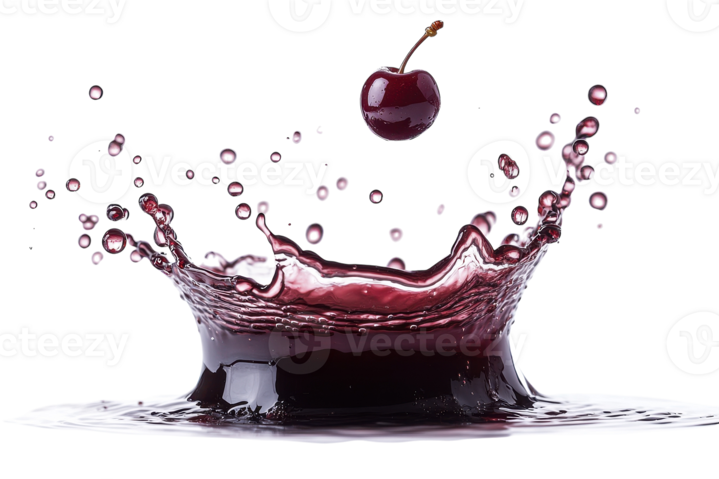 Cherry dropped into dark liquid creates dynamic splash effect in studio setting png