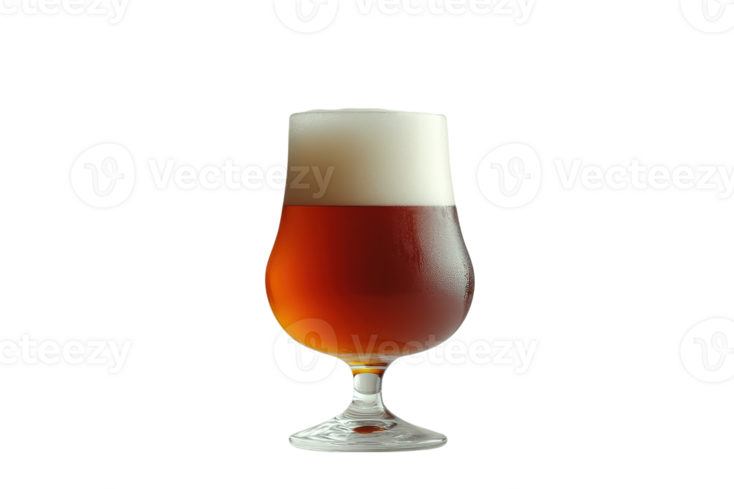 Perfectly poured amber beer in elegant glass reflecting light with rich foam on top at a cozy bar png