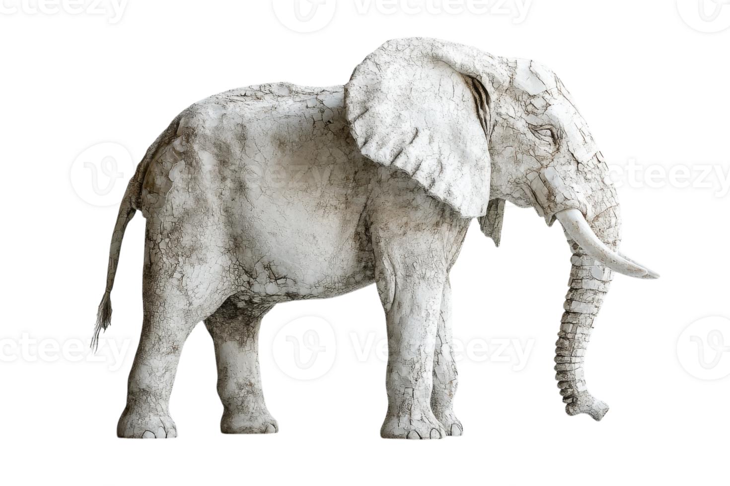 Grey elephant statue stands majestically under soft light in a decorative garden png