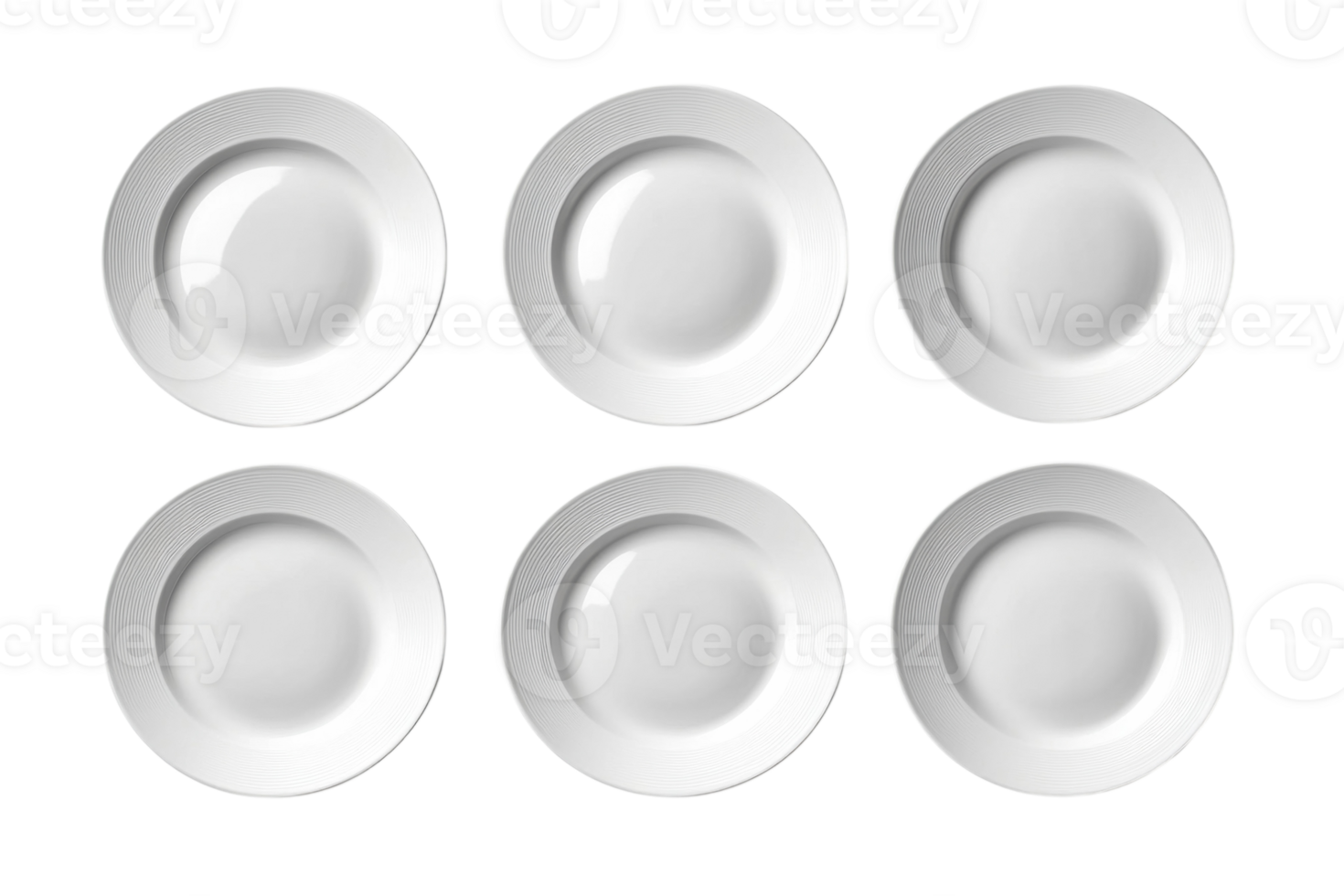 Six white ceramic plates arranged in a grid pattern on a plain background png