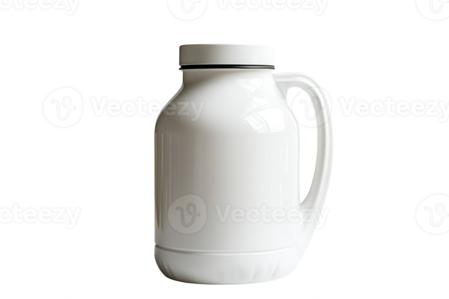 Wide white beverage jug designed for outdoor activities, showcasing a minimalistic style and practical features for easy transport png