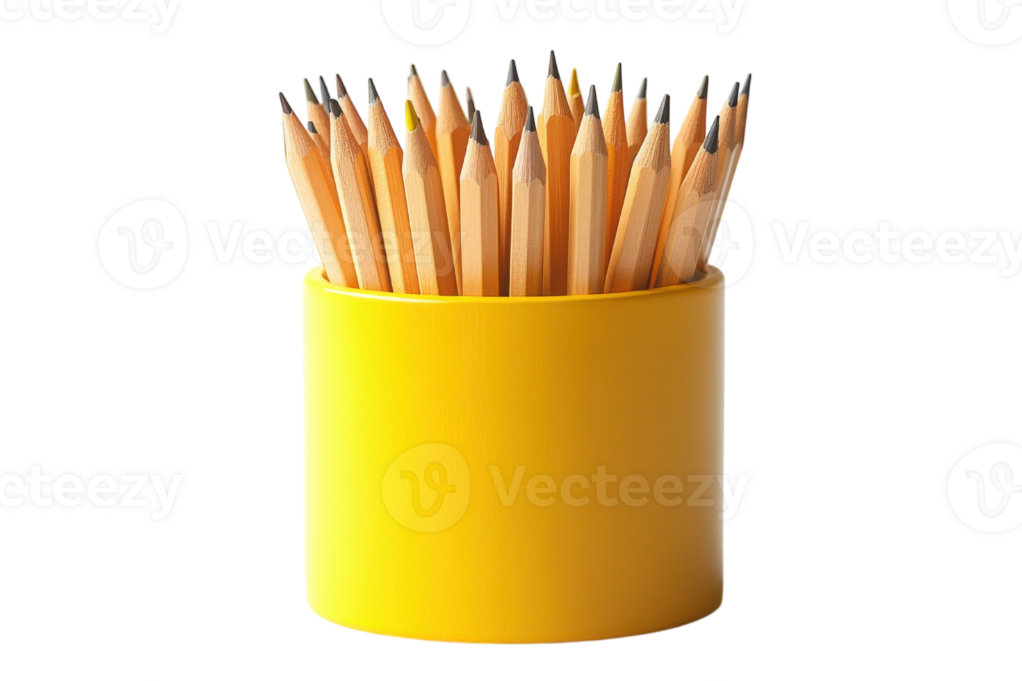 Pencils arranged neatly in a bright yellow holder on a clean surface, ideal for school, art, or office use during the day png