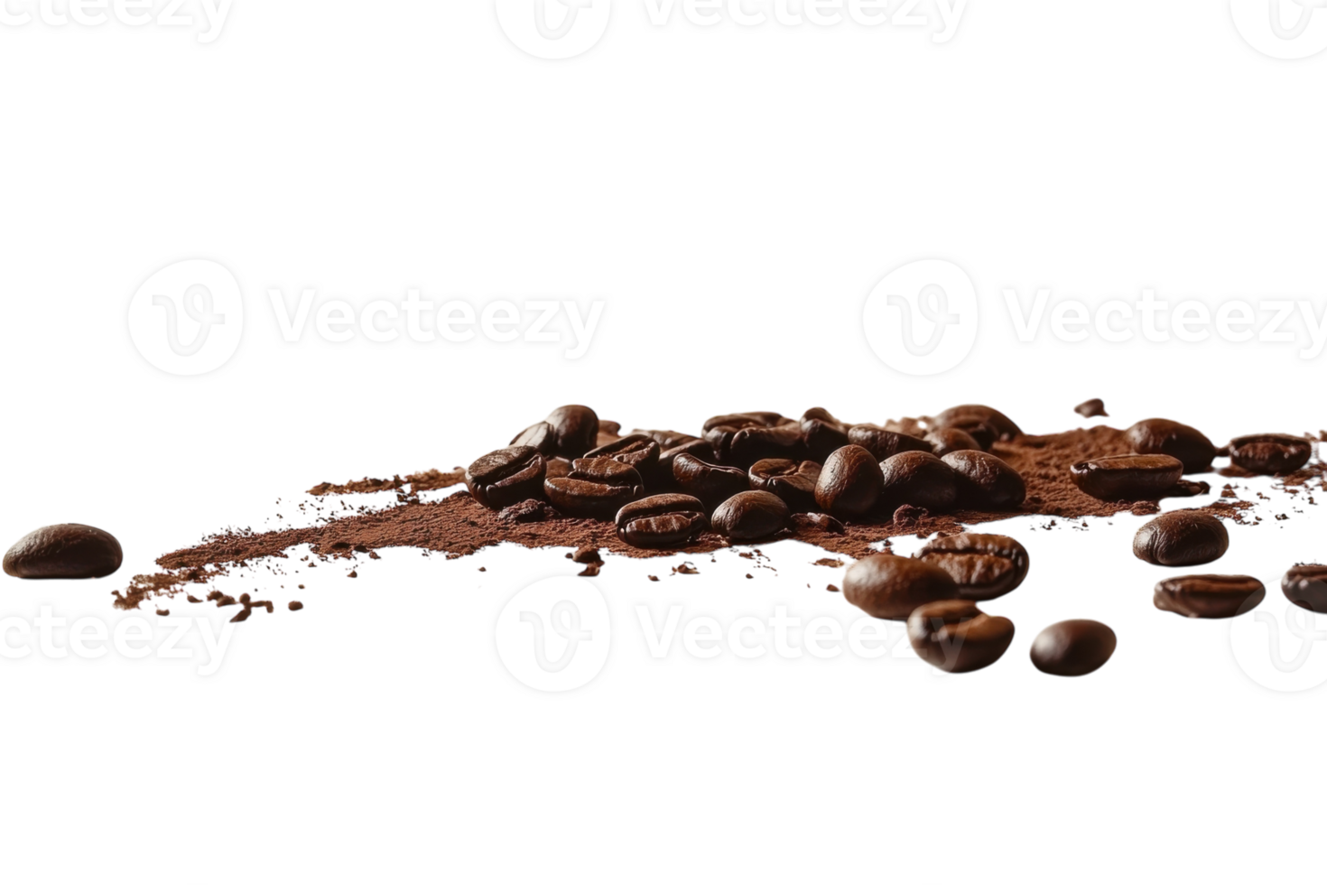 Coffee beans and ground coffee displayed together on a white background emphasizing freshness and quality png