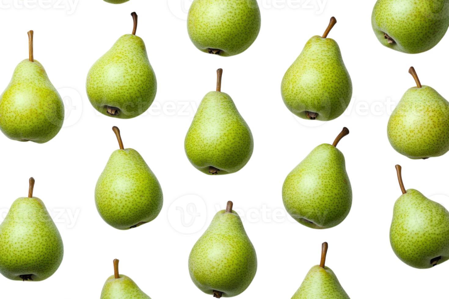Green pears arranged in a pattern on a white background showcasing their fresh and vibrant appearance png