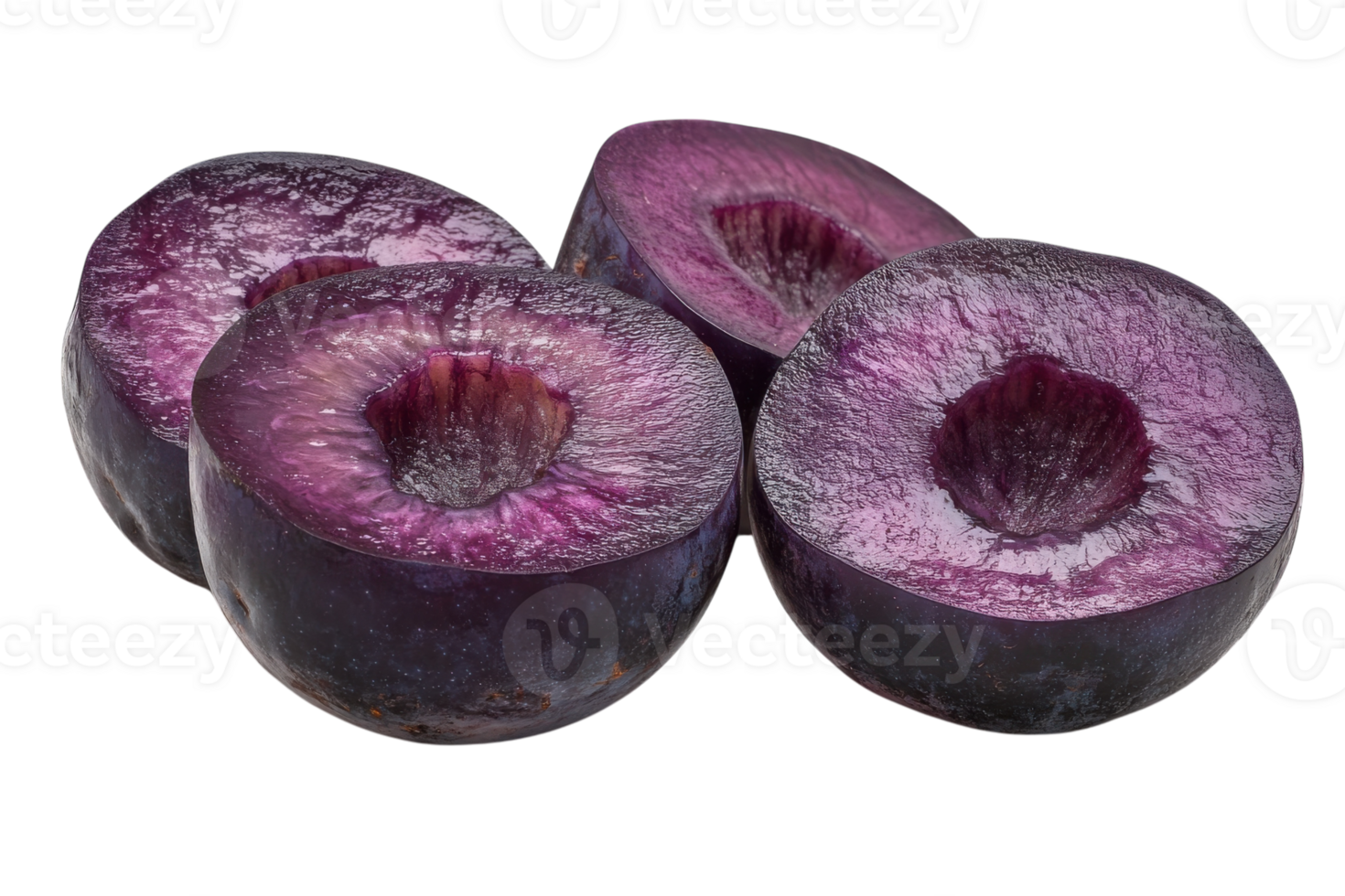 Sliced purple fruit showcasing vibrant interior with distinct texture and color png