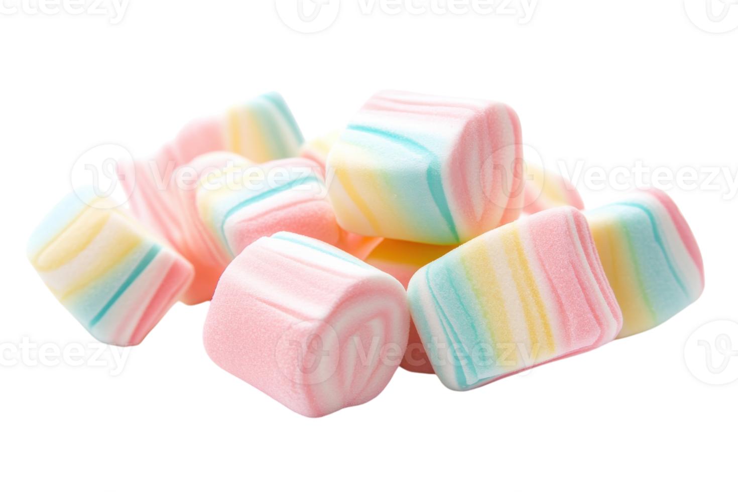 Colorful marshmallows in pastel shades arranged on a white surface png