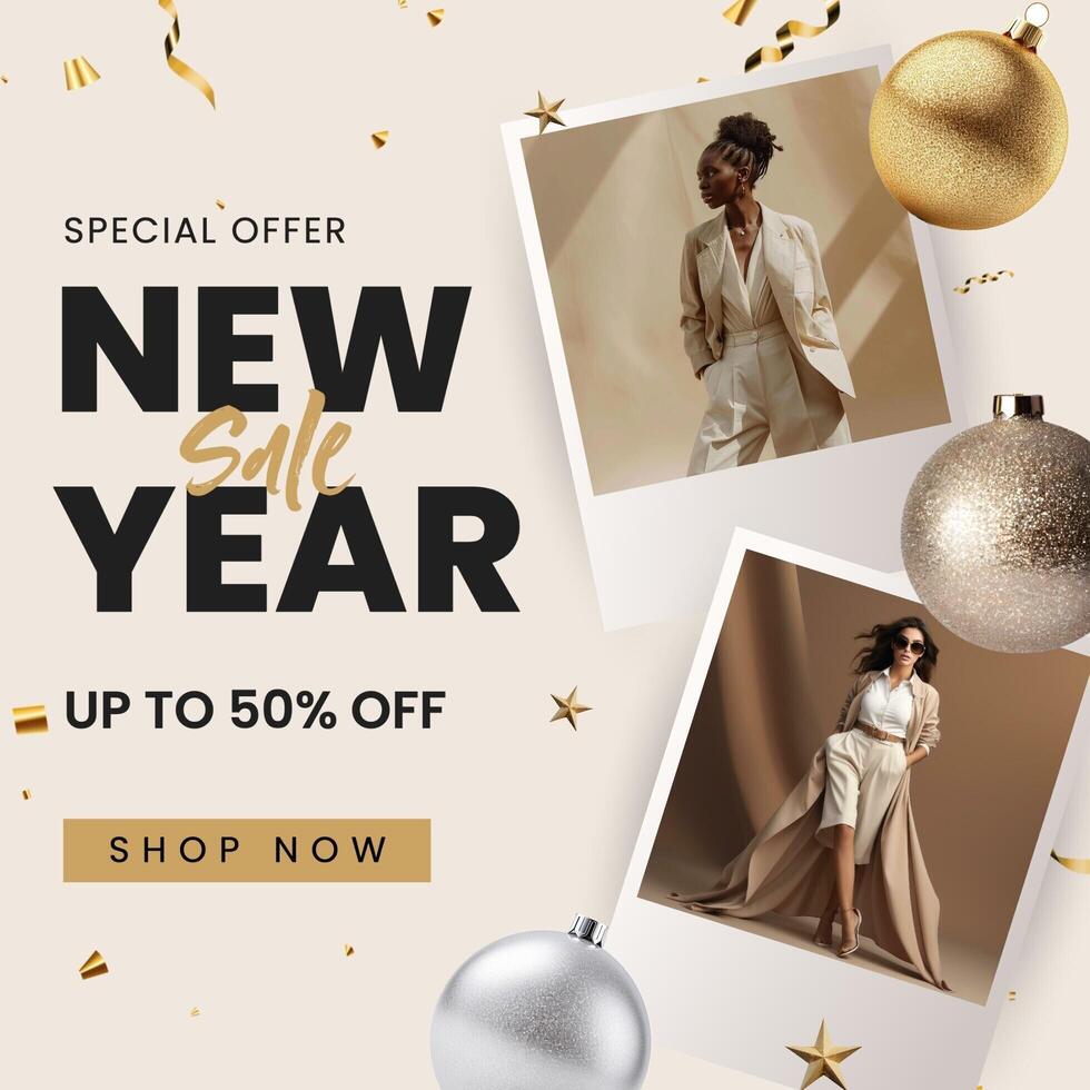 Soft Polaroid New Year Sale Instagram Post template
