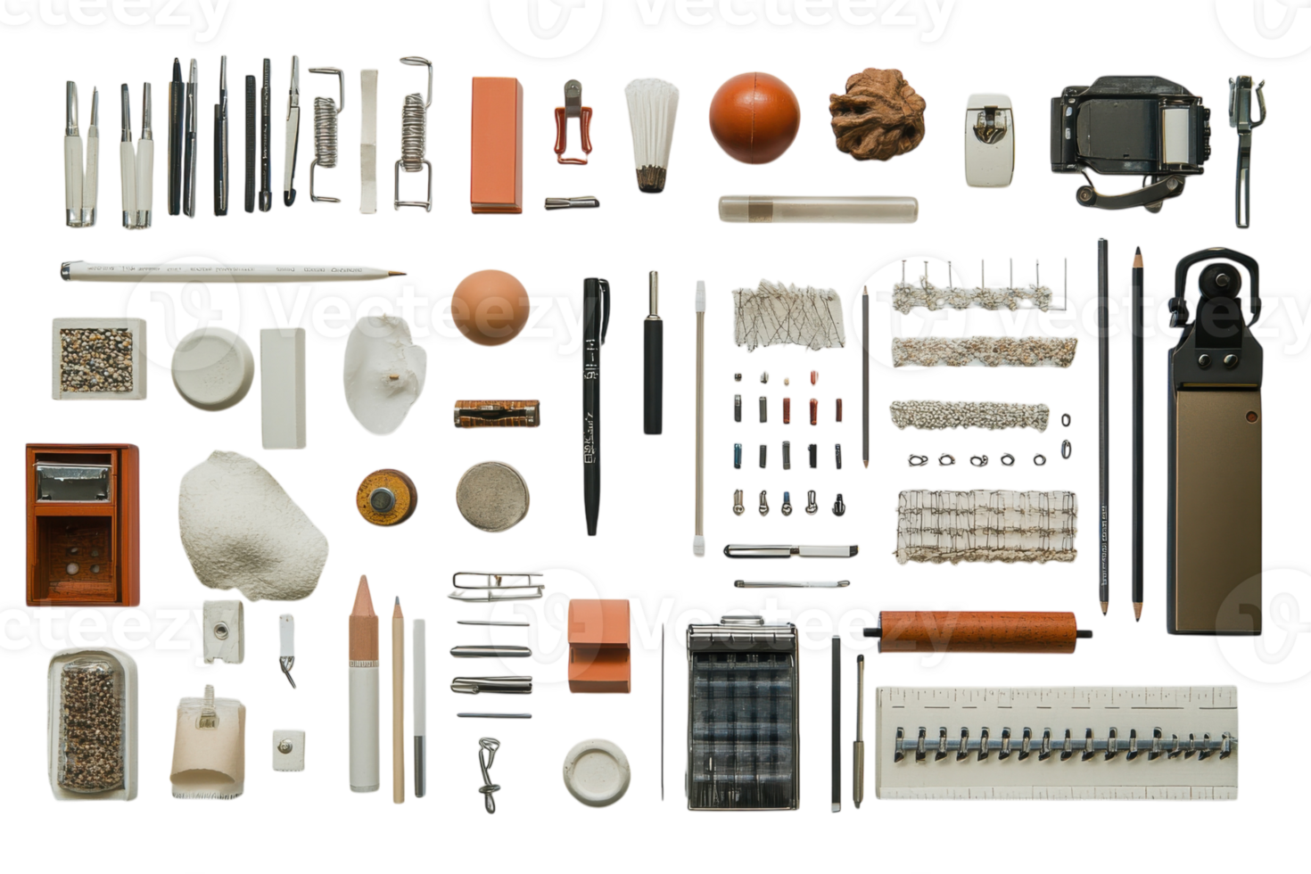 Organizing a creative workspace with various tools, stationery, and materials for artistic projects png