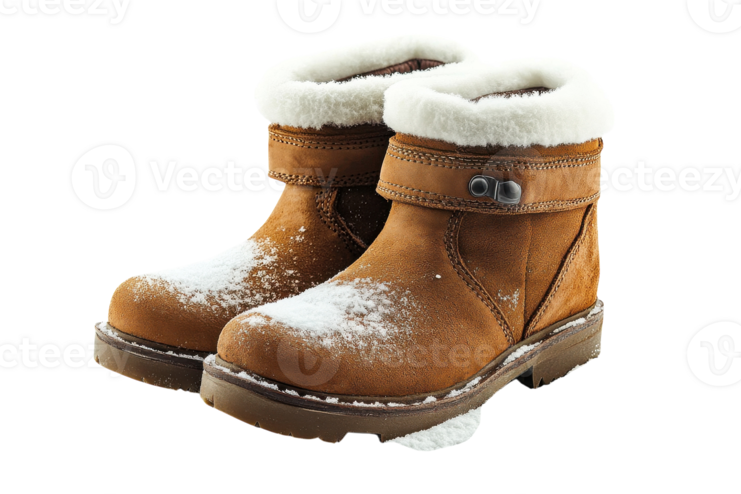 Snowy winter boots with fur lining creating a cozy, warm aesthetic for cold weather outings png