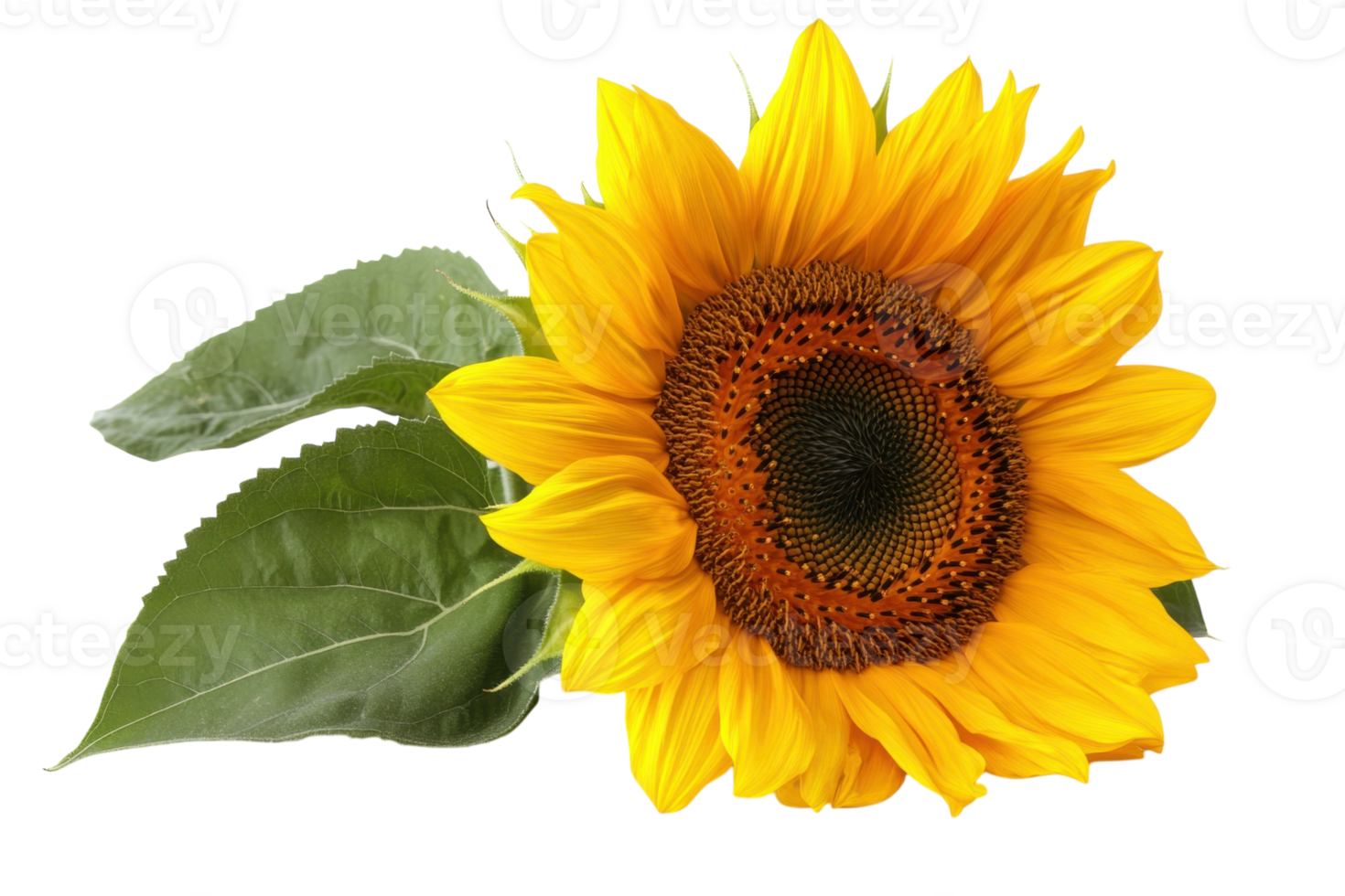 ljus solros blomning med vibrerande gul kronblad och grön löv mot en enkel bakgrund png