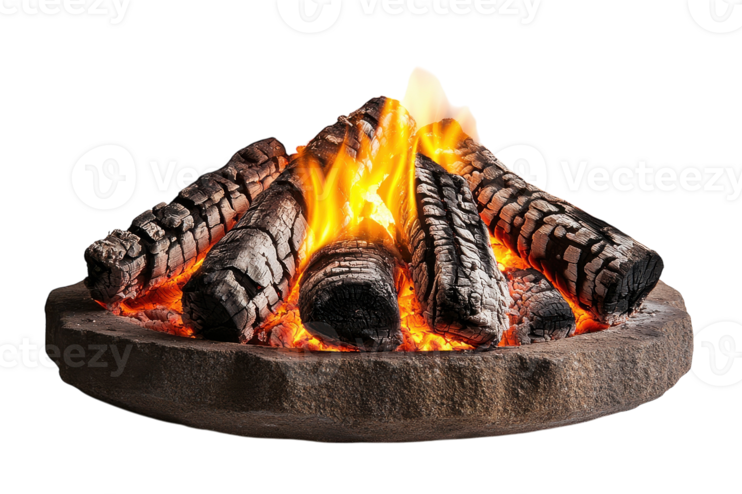 Warm glow of glowing embers and flames in a rustic stone fire pit during a cool evening gathering png