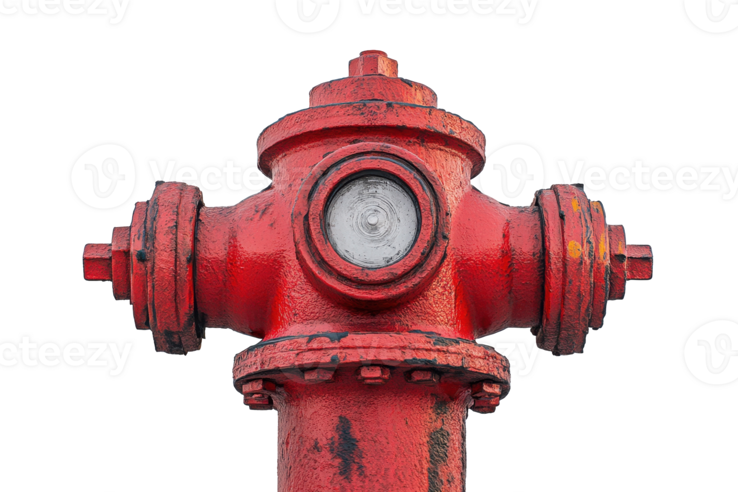 Bright red fire hydrant stands out against white background in urban environment png